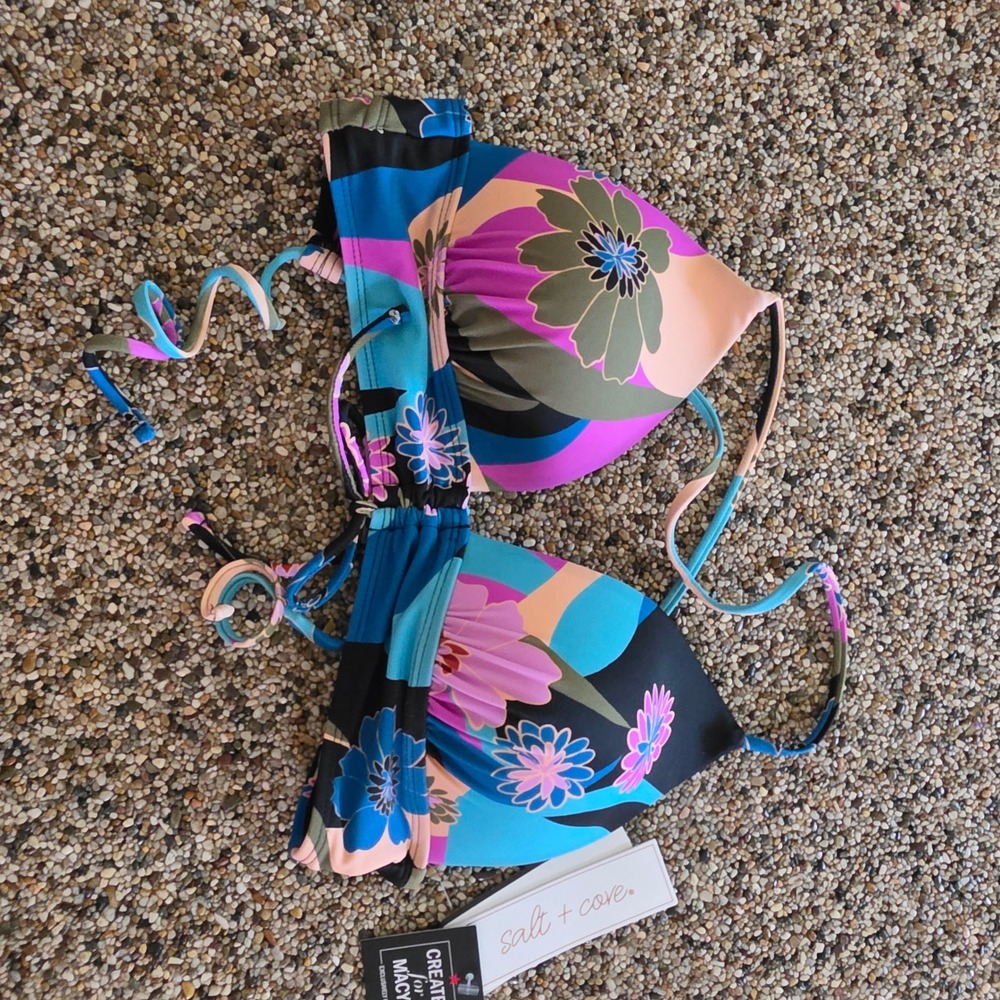 Salt + Cove Womens Floral Triangle Bikini Top Blue Purple Black Size‎ M NEW